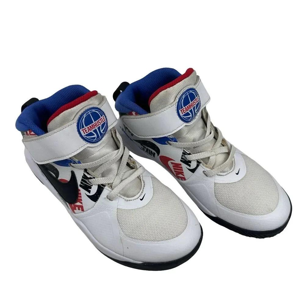 Nike Team Hustle Basketball Shoes Size US 2.5Y Red White Blue CW5816-100
